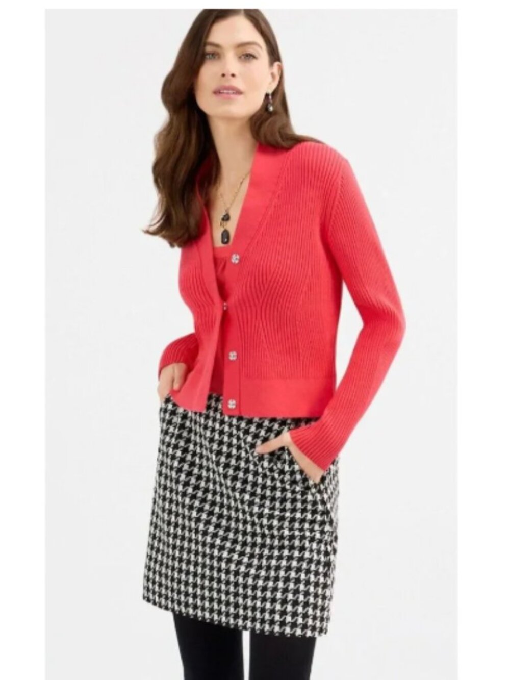 Cabi 4651 Madame Ribbed Cardigan Sweater in Cinema Pink Size Small